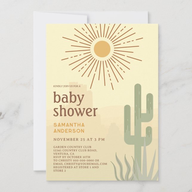 Boho Desert Cactus Baby Shower Einladung (Vorderseite)