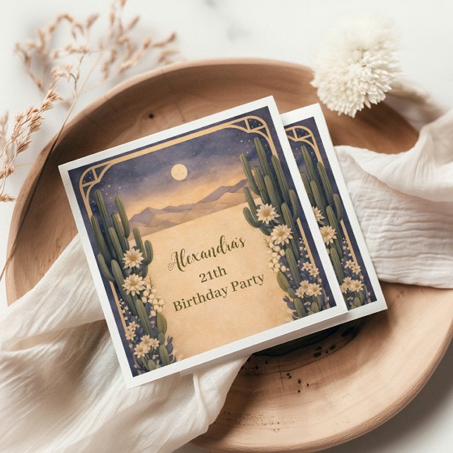 Boho Desert Cactus Birthday Serviette (Von Creator hochgeladen)