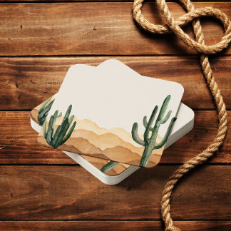Boho Desert Cactus Southwestern Cowboy oder Cowgir Rechteckiger Pappuntersetzer