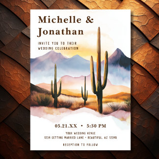 Boho Desert Cactus Sunset Western Wedding Einladung