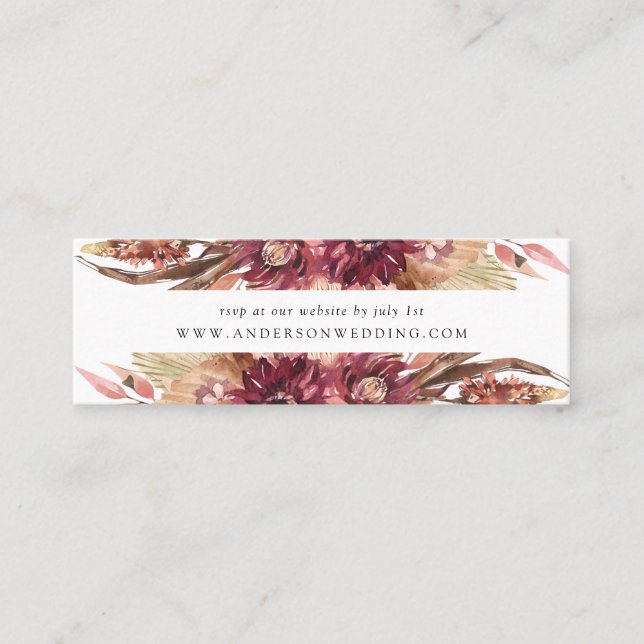 Boho Desert Floral Wedding RSVP Cards Mini Visitenkarte (Vorderseite)