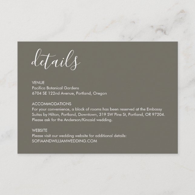 Boho Desert Grey Détails du Mariage Carte de boîti (Devant)