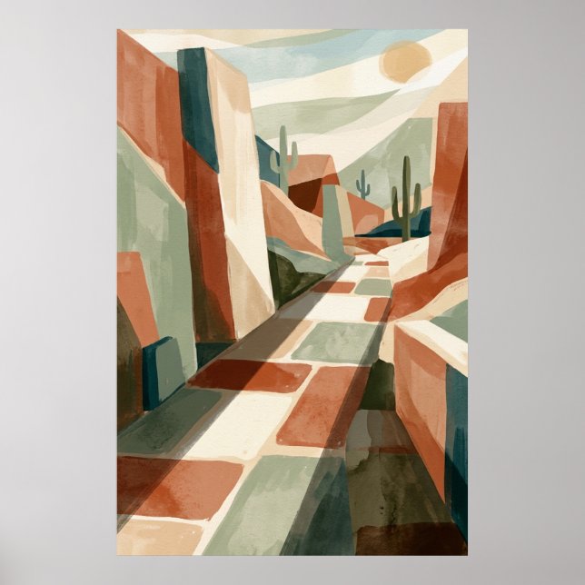 Boho Desert Pathway Sunset, Geometric Arches & Cac Poster (Vorne)