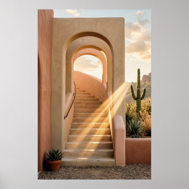 Boho Desert Pink Arches Sunset, Spiral Staircase W Poster (Vorne)