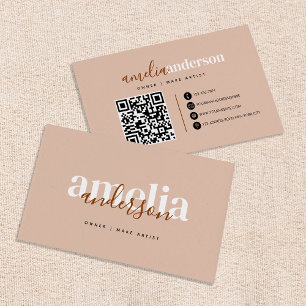Boho Desert Rose Beige Script QR Code Visitenkarte