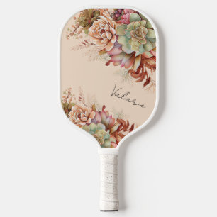 Boho Desert Succulent Cactus Monogram Pickleball Schläger
