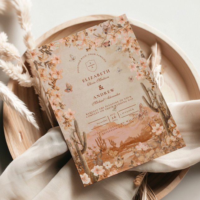 Boho Desert Sunset Cactus Wedding Einladung (Von Creator hochgeladen)