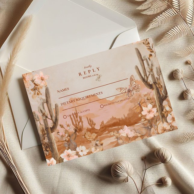 Boho Desert Sunset Cactus Wedding RSVP Karte (Von Creator hochgeladen)