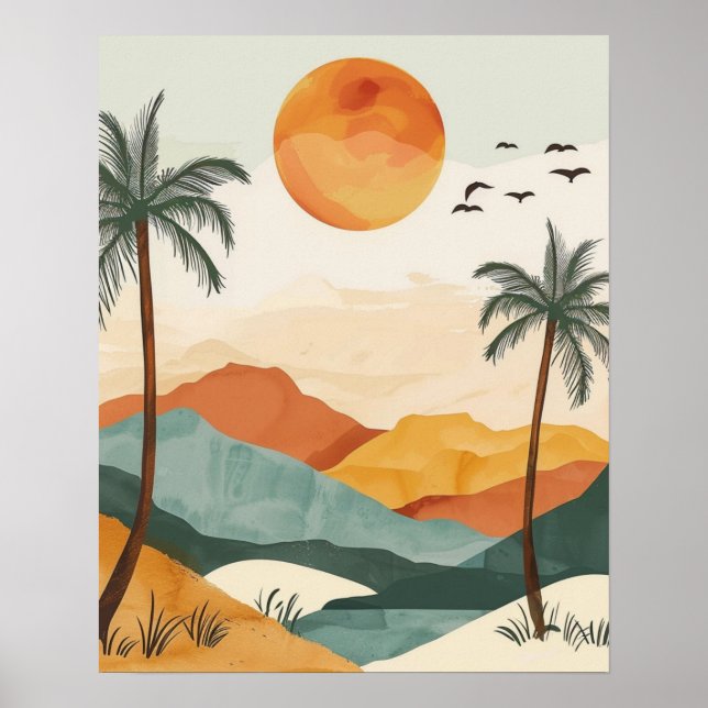 Boho Desert Sunset Landscape Wall Art Print Poster (Vorne)