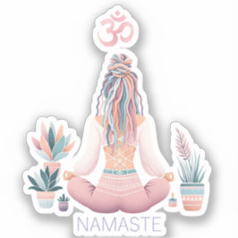 Boho Design- Frau mit Dreadlocks- Meditation- OM Aufkleber