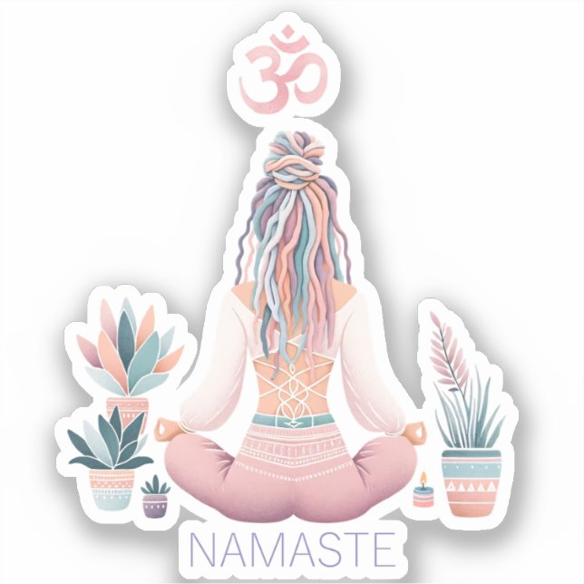 Boho Design- Frau mit Dreadlocks- Meditation- OM Aufkleber (Vorderseite)