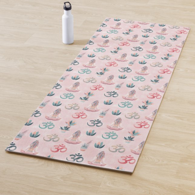 Boho Design- Frau mit Dreadlocks- Meditation- OM Yogamatte (Beispiel)