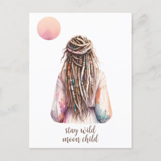 Boho Design- Frau mit Dreadlocks- Mond Postkarte