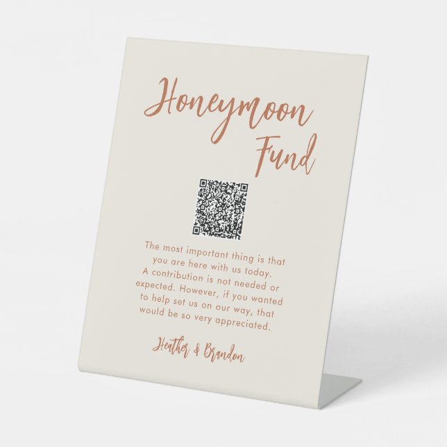 Boho Dessert Wedding Honeymoon Fund QR Sign Sockelschild (Vorderseite)