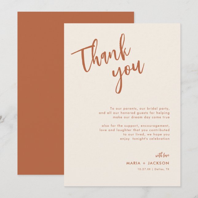 Boho Dessert Wedding Menü Vielen Dank Ihr Hinweis  Dankeskarte (Vorne/Hinten)