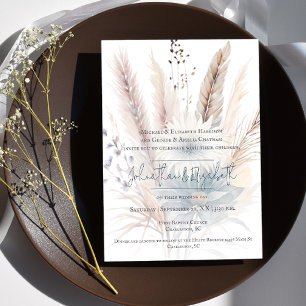 Boho d'hiver Mariage Floral   Invitation blanche