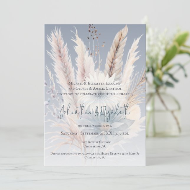 Boho d'hiver Mariage Floral | Invitation bleue (Debout devant)