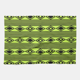 Boho Diamonds Stripes Black Chartreuse Geschirrtuch