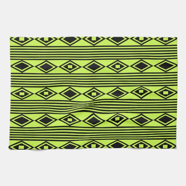 Boho Diamonds Stripes Black Chartreuse Geschirrtuch (Horizontal)