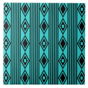 Boho Diamonds Stripes Black Türkise Fliese