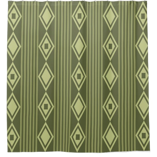 Boho Diamonds Stripes Olive Green Duschvorhang (Vorderseite)