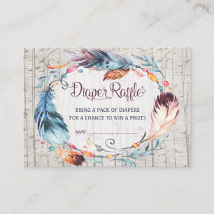 Boho Diaper Raffle Rustikale Bohemische Federn Begleitkarte