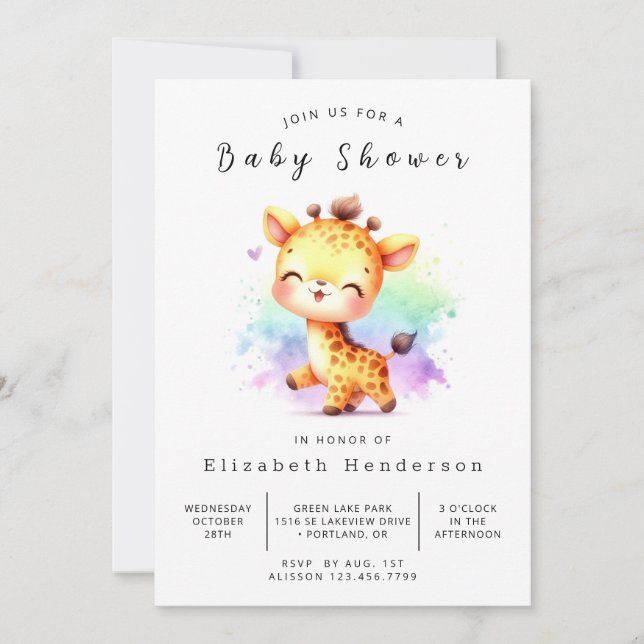 Boho Digital Giraffe Baby Shower Einladung (Vorderseite)