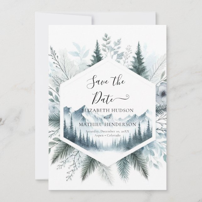 Boho Digital Mountain Wedding Save The Date (Vorderseite)