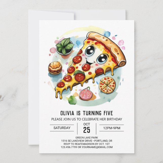 Boho Digital Pizza Birthday Einladung (Vorderseite)