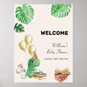 Boho Dino Storybook Luftballon Baby Shower Willkom Poster