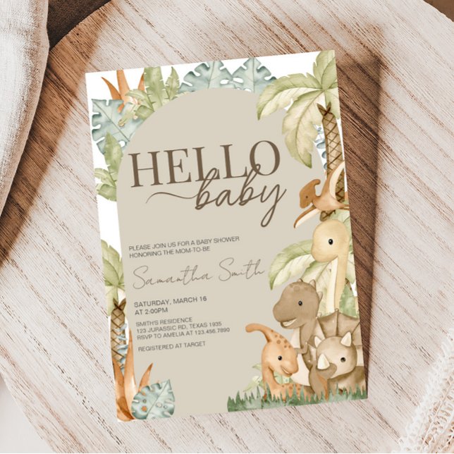 Boho Dinosaur Babydusche Einladung (Gender Neutral Dino Baby Shower Invitation)
