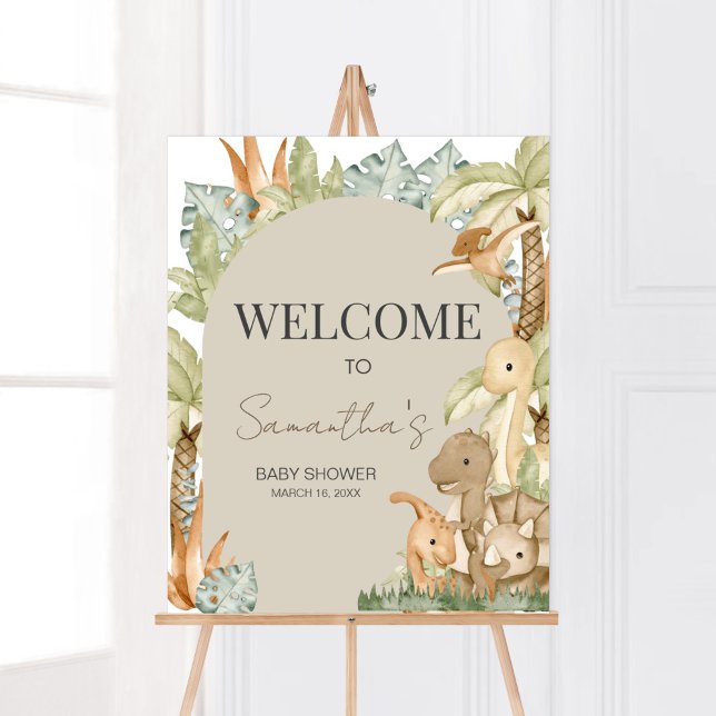 Boho Dinosaur Babydusche Willkommen Poster (Gender Neutral Dino Baby Shower Welcome Sign)