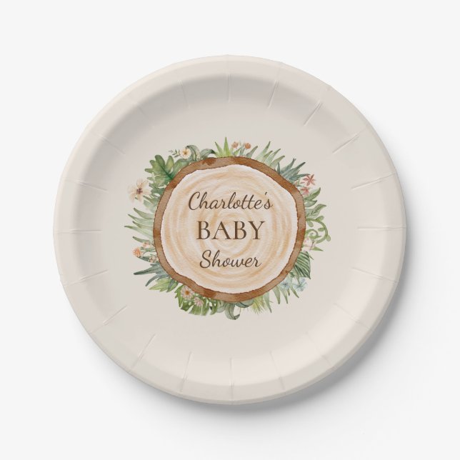 Boho Dinosaur Beige Baby Dusche Paper Teller (Vorderseite)