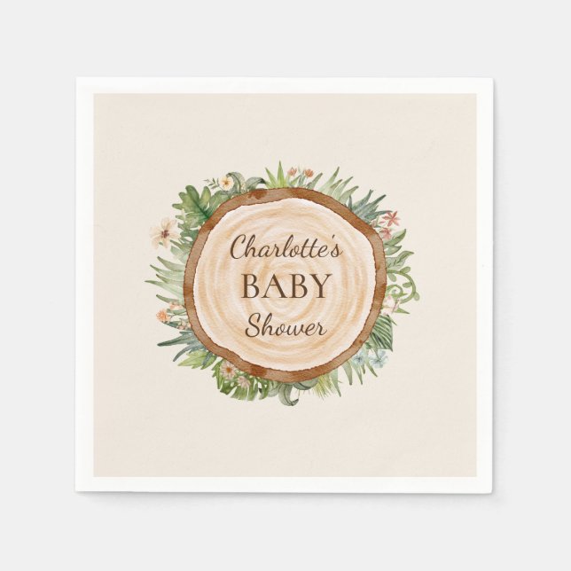 Boho Dinosaur Beige Babydusche Napkins Serviette (Vorderseite)