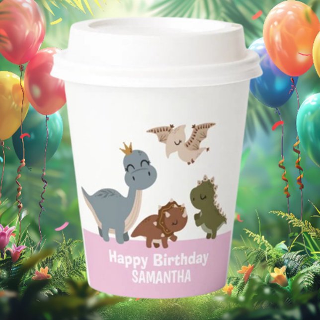 Boho Dinosaur Birthday Pink Pappbecher (Celebrate your little one's special day with our adorable Dinosaur Birthday Pink Paper Cups! )