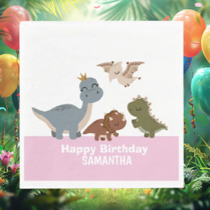Boho Dinosaur Birthday Pink Serviette
