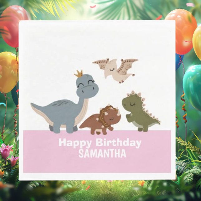 Boho Dinosaur Birthday Pink Serviette (Celebrate in style with our Boho Dinosaur Birthday Pink Napkins!)