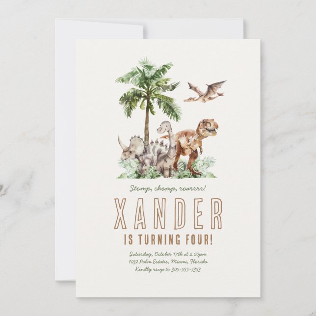 Boho Dinosaur Boy Anniversaire Fête Invitation (Devant)