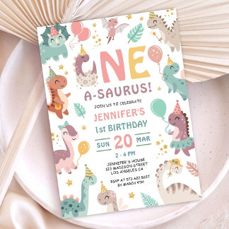 Boho Dinosaur Girl 1st Birthday Invitation Einladung
