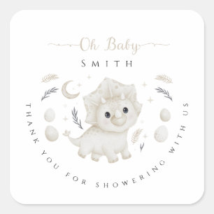 Boho-Dinosaur schlüpft bald Baby Shower Danke Quadratischer Aufkleber