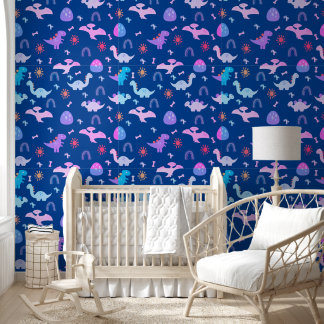Boho Dinosaurs farbiges dunkles blaues Kinderzimme Tapete