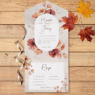 Boho-Distressed-Cream-Herbst-Blumen-Dreigang-Dinne All In One Einladung