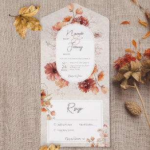 Boho-Distressed-Cream-Rost-Herbst-Blumen Ohne Aben All In One Einladung