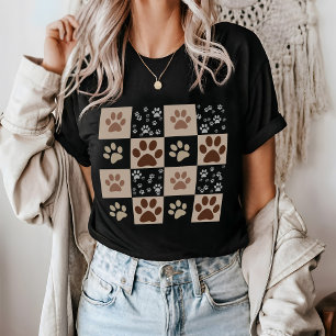 Boho Dog & Cat Paw Checkered T - Shirt