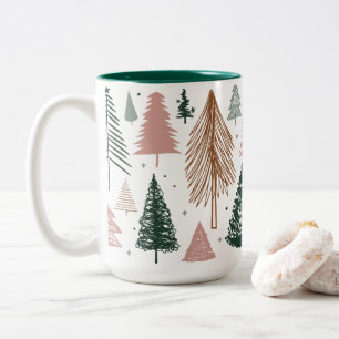 Boho Doodle Christmas Tree Pattern Zweifarbige Tasse