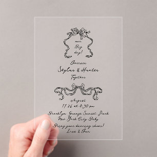Boho Doodle handgeschriebene Retro Black Wedding Acryleinladungen
