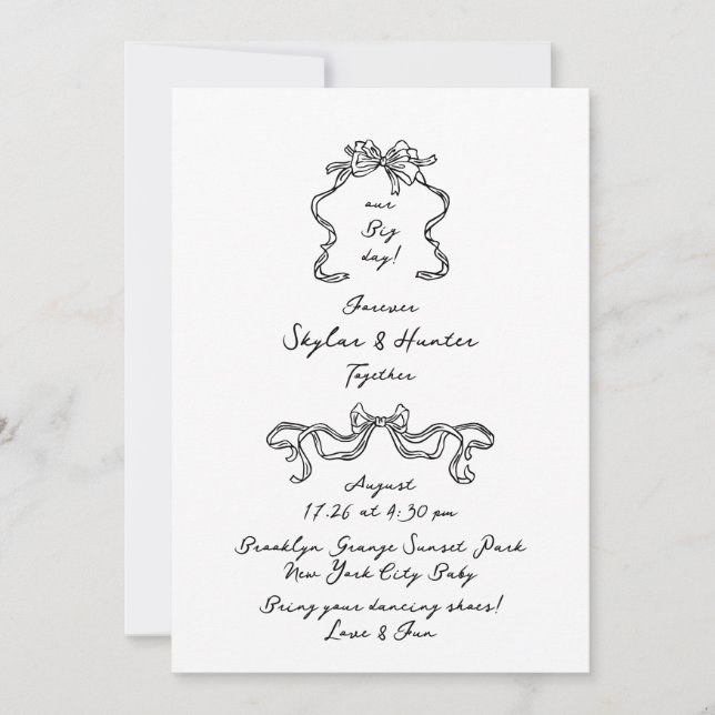 Boho Doodle handschriftlich Retro Schwarz & Weiß E Einladung (Vorderseite)