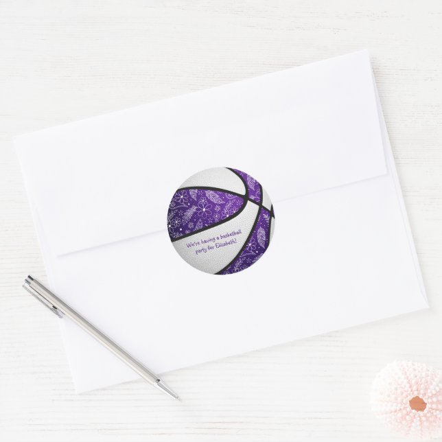 Boho Doodles lila Basketballfest Runder Aufkleber (Umschlag)