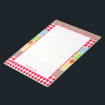 Boho Dots Personalisiert Notepad Notizblock<br><div class="desc">Ein Notizblock mit einem schieren Mittelteil,  der in Rosa auf einem Hintergrund von Reihen von Polka-Punkten in verschiedenen Größen und in böhmisch inspirierten Rosa-,  Grün-,  Blau-,  Orange-,  Gelb- und Bordeaux-Farbtönen dargestellt ist. Personalisieren Sie mit Ihrem Namen.</div>