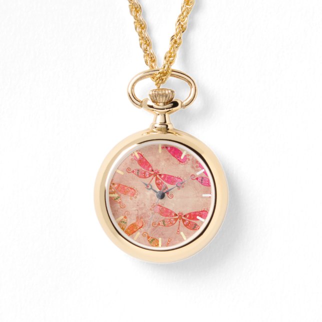 Boho Dragonfis in Rosa Armbanduhr (Vorderseite)